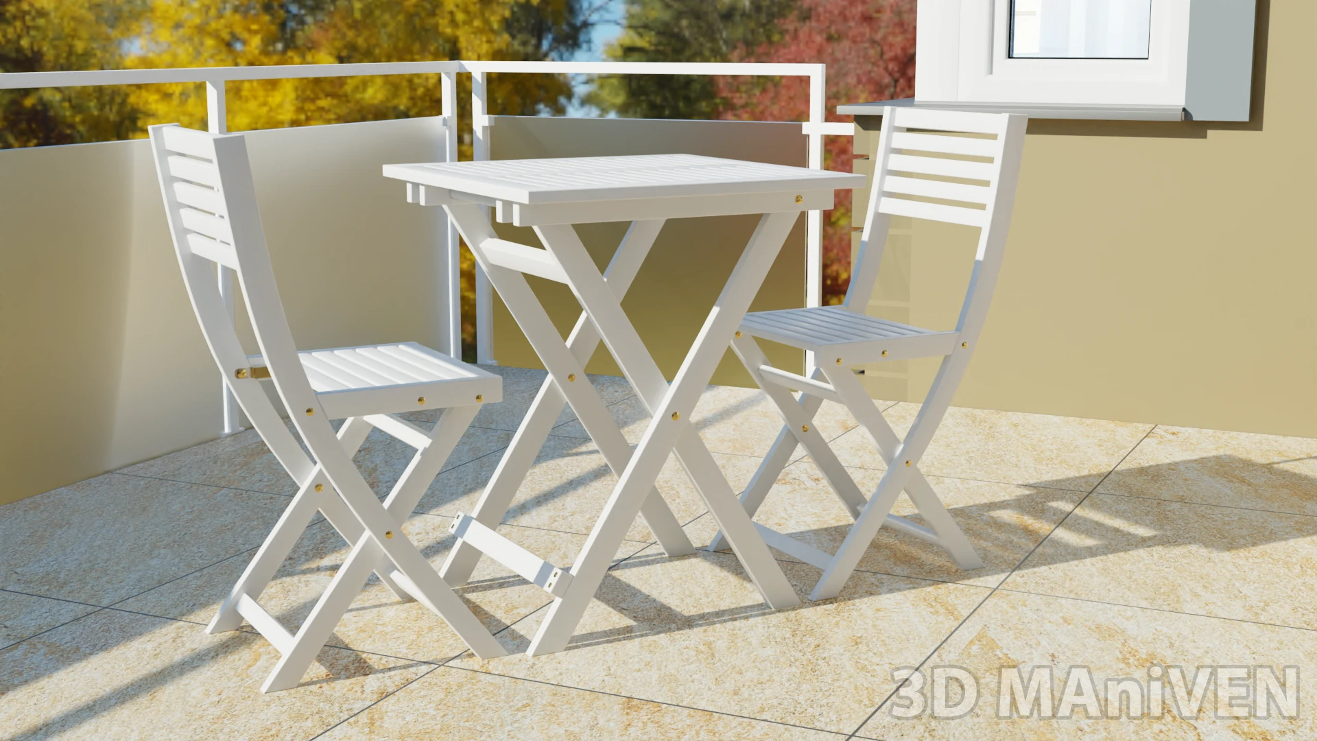 Összecsukható kerti bútor 3d modellje környezetben